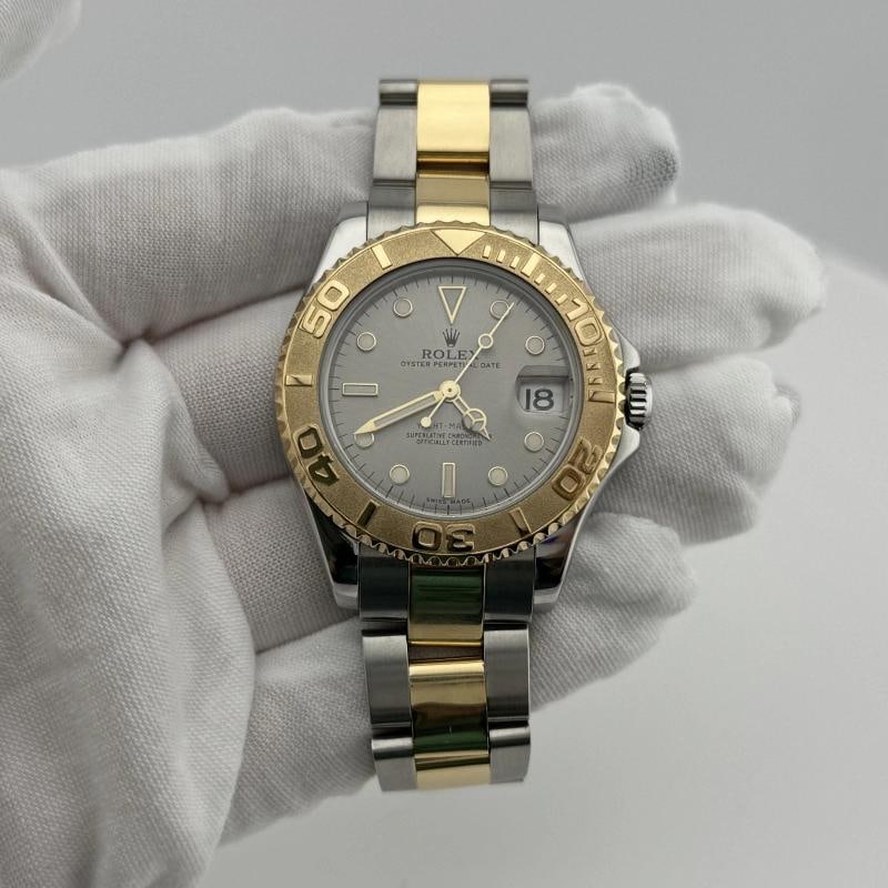 Rolex Yacht-Master Midsize 168623 35mm Silver Dial 18K Gold Steel Box Papers - 8