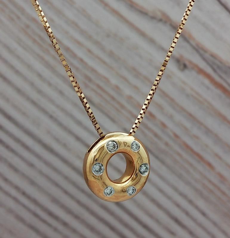 Diamond Donut Pendant Necklace In 14k Yellow Gold - 2