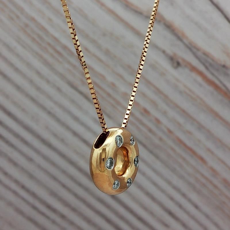 Diamond Donut Pendant Necklace In 14k Yellow Gold - 3