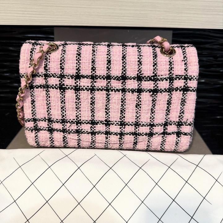 Chanel Small Classic Flap Bag Pink & Black Tweed with Gold Hardware 2025 Unworn - 2