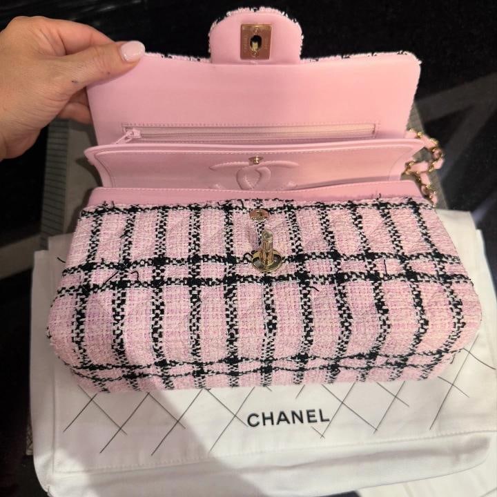 Chanel Small Classic Flap Bag Pink & Black Tweed with Gold Hardware 2025 Unworn - 5