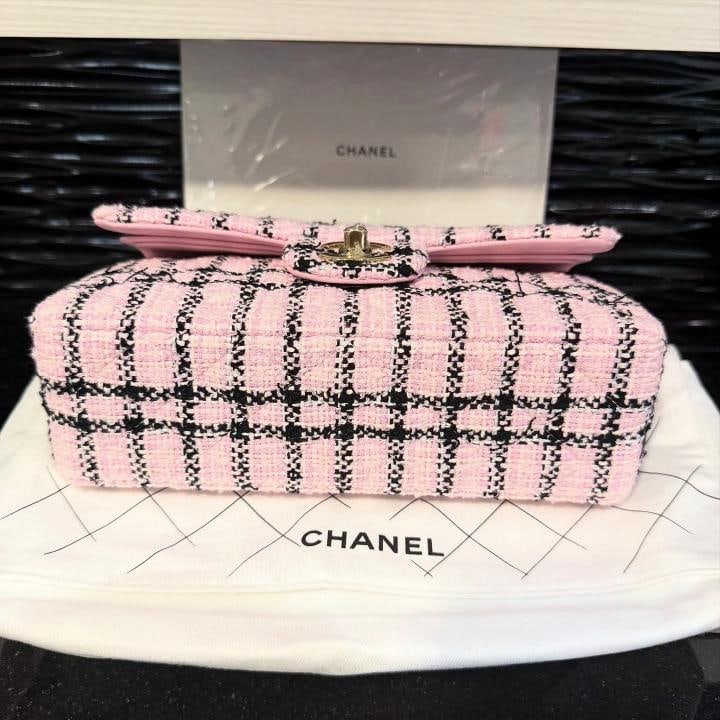 Chanel Small Classic Flap Bag Pink & Black Tweed with Gold Hardware 2025 Unworn - 8