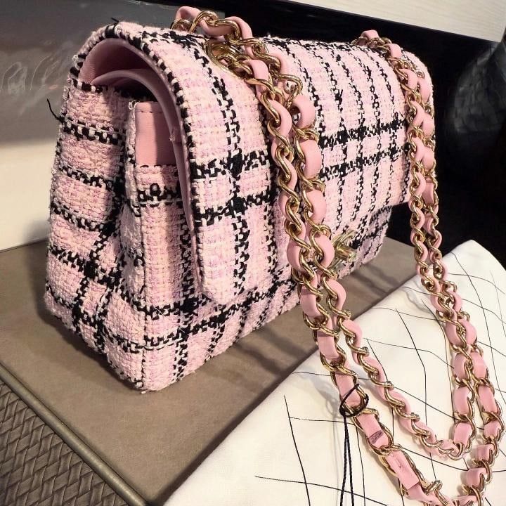 Chanel Small Classic Flap Bag Pink & Black Tweed with Gold Hardware 2025 Unworn - 9
