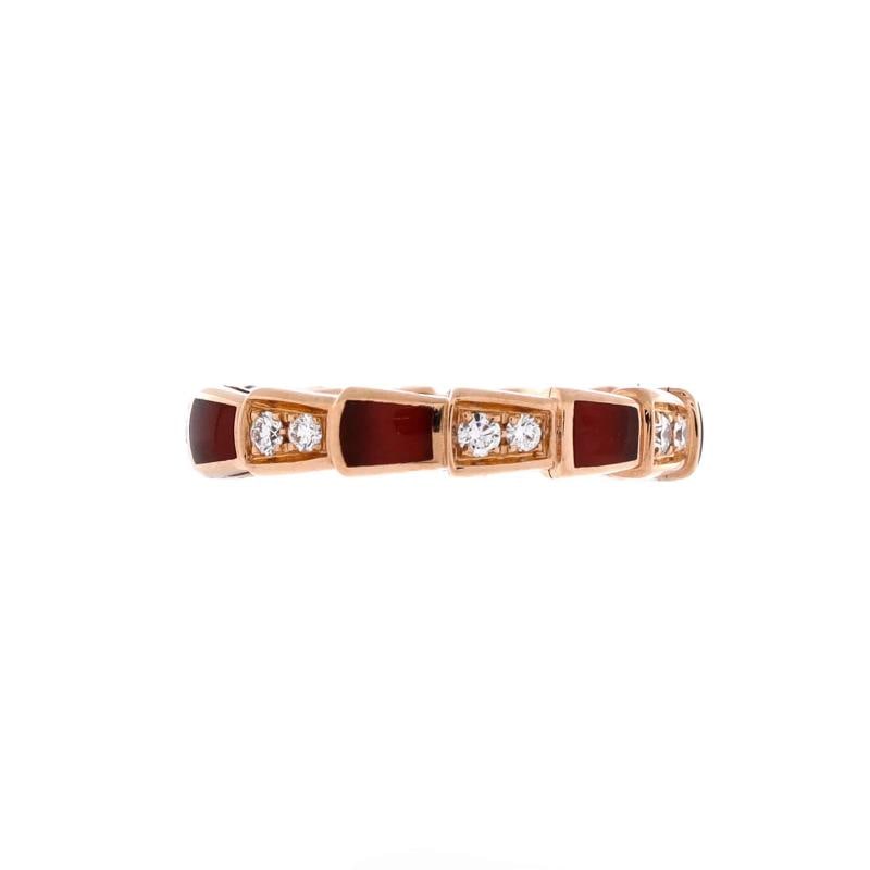 Bvlgari Serpenti Viper Ring 18k Rose Gold and Carnelian with Half Pave Diamonds (1 of 3)