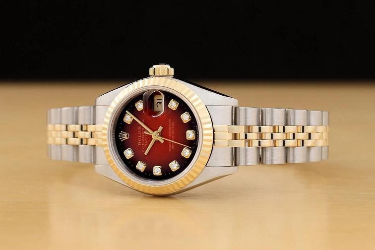ROLEX DATEJUST 69173 RED VIGNETTE FACTORY DIAMOND 18K GOLD STEEL NO HOLES WATCH - 2