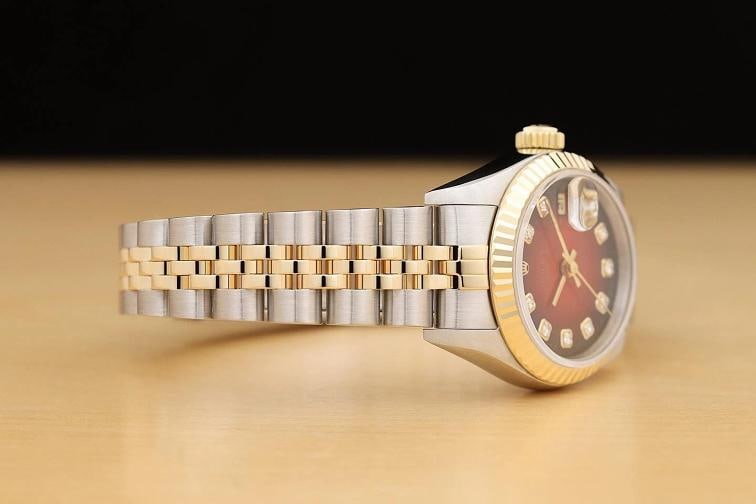 ROLEX DATEJUST 69173 RED VIGNETTE FACTORY DIAMOND 18K GOLD STEEL NO HOLES WATCH - 7