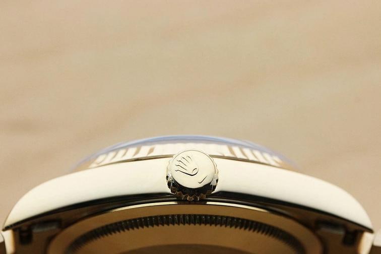 ROLEX MENS DAY DATE 18238 PRESIDENT 18K YELLOW GOLD BLUE FACTORY DIAMOND WATCH - 9