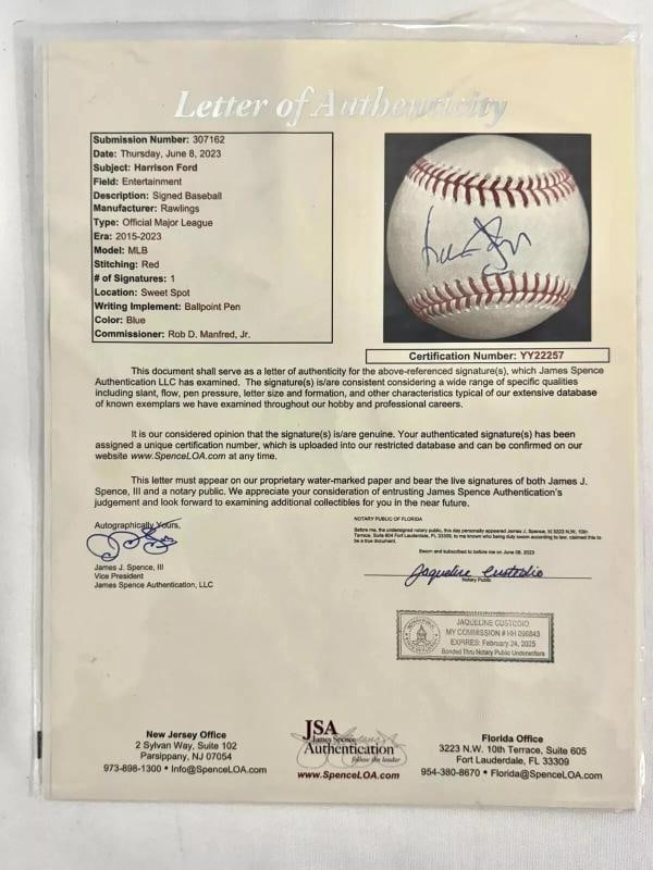 Harrison Ford Autographed MLB Baseball Indiana Jones 42 Han Solo JSA LOA - 2