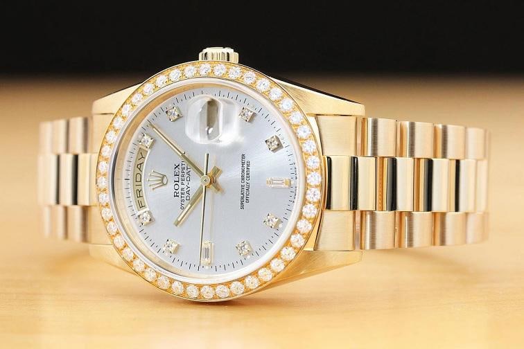ROLEX MENS DAY DATE PRESIDENT 18238 FACTORY DIAL 18K GOLD WATCH + 1.60 CT BEZEL - 2