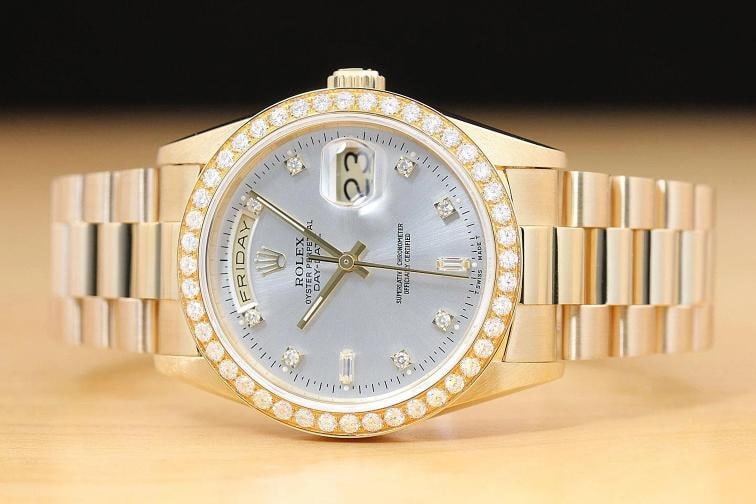 ROLEX MENS DAY DATE PRESIDENT 18238 FACTORY DIAL 18K GOLD WATCH + 1.60 CT BEZEL - 3