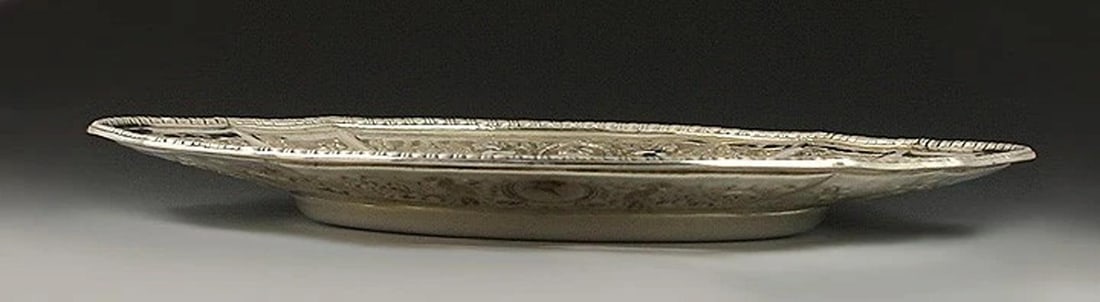 Antique c1900 European Silver Gold Wash Gilt Medallion Plate Charger 8 1/2" - 2