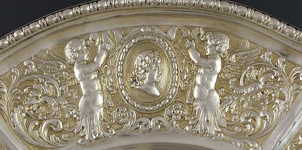 Antique c1900 European Silver Gold Wash Gilt Medallion Plate Charger 8 1/2" - 4