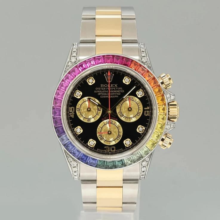 2009 Rolex Daytona 116523 Rainbow Diamond Yellow Gold Steel Sapphire 40mm Watch - 2