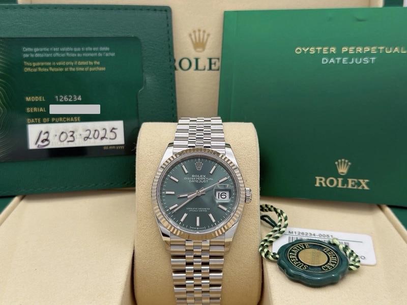 2025 Rolex Datejust 36 126234 Mint Green Dial 18k Gold Steel Jubilee Box Papers - 13