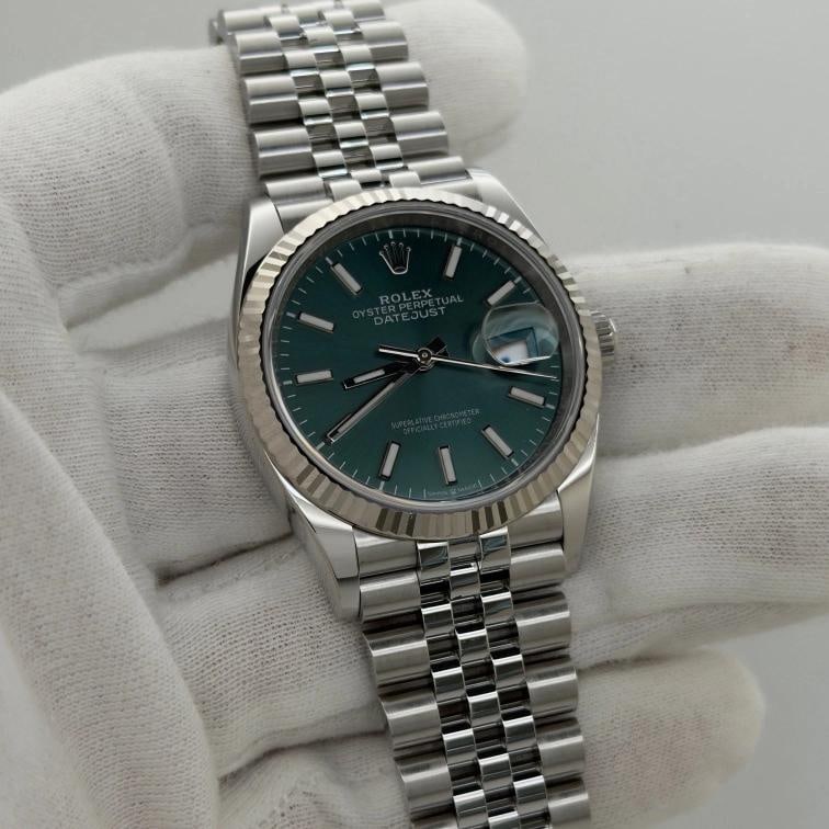 2025 Rolex Datejust 36 126234 Mint Green Dial 18k Gold Steel Jubilee Box Papers - 3