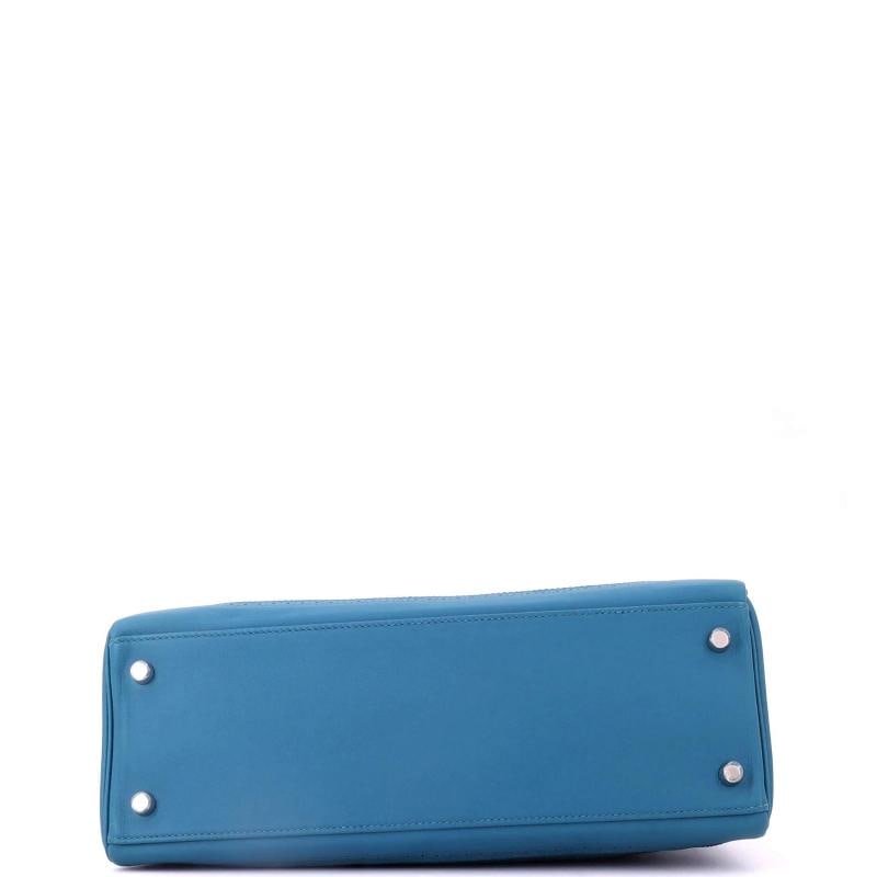Hermes Kelly Ghillies Handbag Blue Grain d'H and Swift with Palladium Hardware - 5
