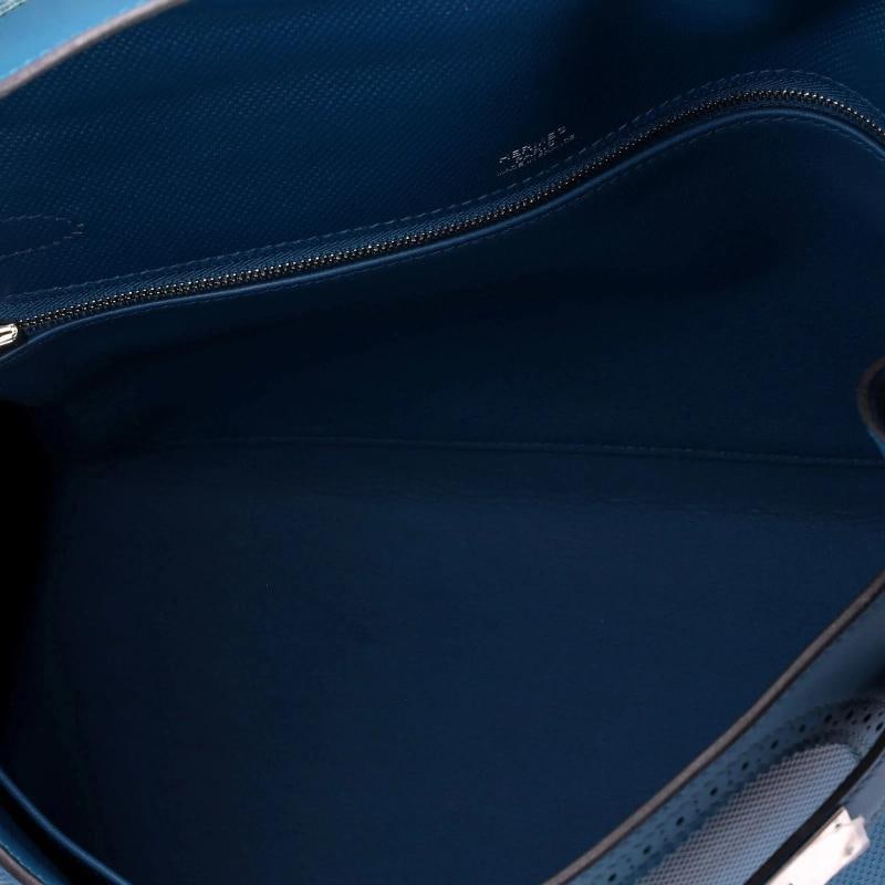 Hermes Kelly Ghillies Handbag Blue Grain d'H and Swift with Palladium Hardware - 6