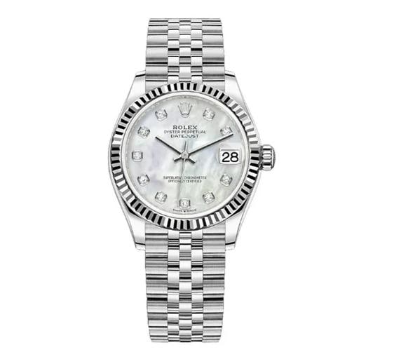 Rolex DateJust 278274 Jubilee 2021 Card SS MOP Dial Auto Midsize Unisex 31mm: Case Size 31mm Wrist Fit 7.25 inches Box No Papers Card only Condition Ã¢â‚¬â€ Excellent Full Specifications Brand Rolex Customized No Serial # 869XXXXX Gend