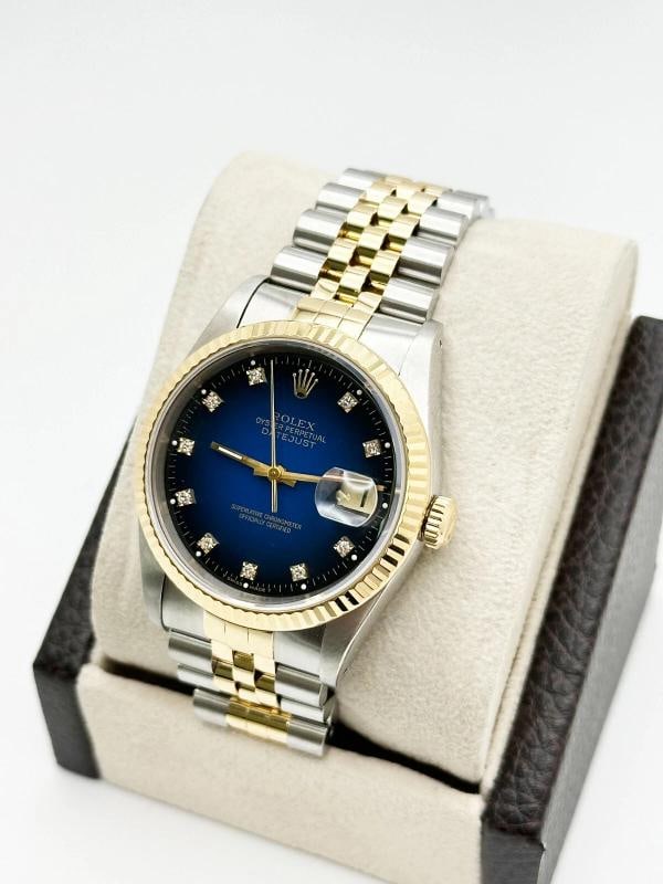 Rolex Datejust 16233 Blue Vignette Diamond Dial 18K Yellow Gold Steel 36mm - 2