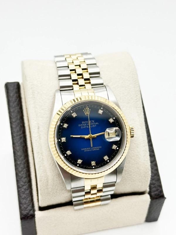 Rolex Datejust 16233 Blue Vignette Diamond Dial 18K Yellow Gold Steel 36mm - 4
