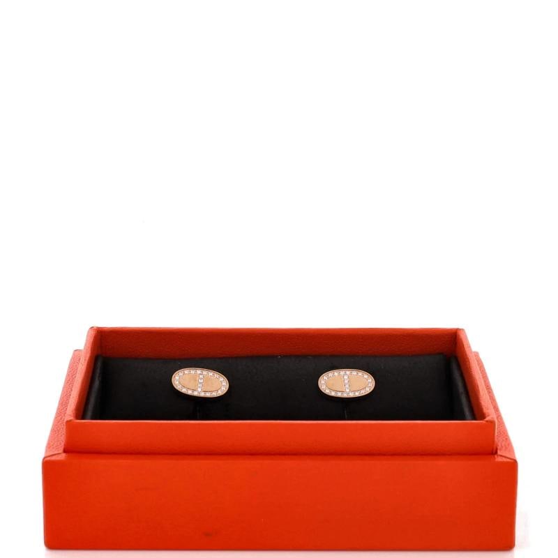 Hermes Chaine d'Ancre Contour Stud Earrings 18K Rose Gold and Diamonds - 2