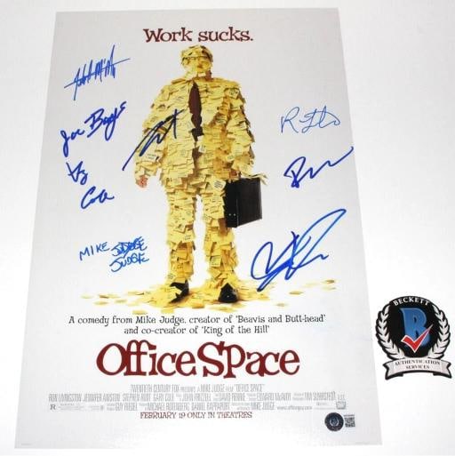OFFICE SPACE CAST SIGNED MOVIE POSTER BECKETT COA MIKE JUDGE RON LIVINGSTON x8 - 2