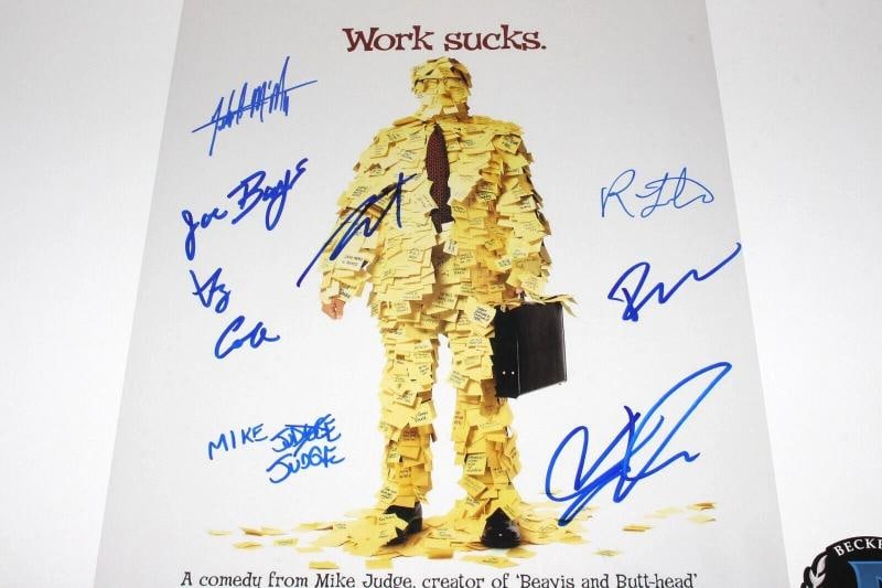 OFFICE SPACE CAST SIGNED MOVIE POSTER BECKETT COA MIKE JUDGE RON LIVINGSTON x8 - 3