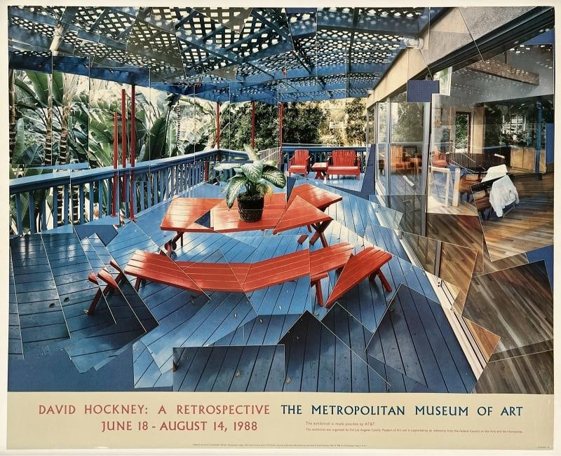 Original Vintage Poster HOCKNEY RETROSPECTIVE Metropolitan Museum of Art 1988 OL: Dimensions: 35 x 28 in. / 88.9 x 72 cm.; Circa: 1988 Original vintage "DAVID HOCKNEY - A RETROSPECTIVE - TERRACE WITHOUT SHADOWS - METROPOLITAN MUSEUM OF ART - 1988" art exhibition poster printed circ