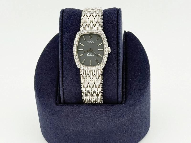 Vintage Rolex Cellini 3803 Diamond Bezel Grey Dial 18k White Gold: Condition: Pre-owned - Good,Movement: Mechanical (Manual),Seller Warranty: Yes,Year Manufactured: 1970-1979,Vintage: Yes,Reference Number: 3803,Brand: Rolex,Case Color: Silver,Department: Women,Type: 