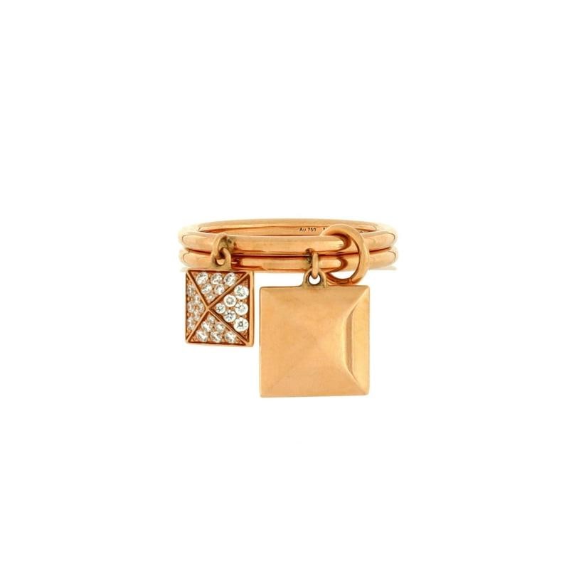Hermes Clou d'H Two Charm Ring 18K Rose Gold and Diamonds: Condition: Pre-owned - Good,Brand: Hermes,Main Stone: Unknown,Metal: 18K Rose Gold,Metal Purity: 18K,Ring Size: 6 - 52,Type: Ring,Color: Rose Gold,Material: Unknown,Style: 18K Rose Gold And Diamonds