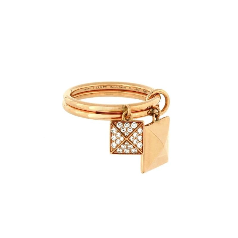 Hermes Clou d'H Two Charm Ring 18K Rose Gold and Diamonds - 3