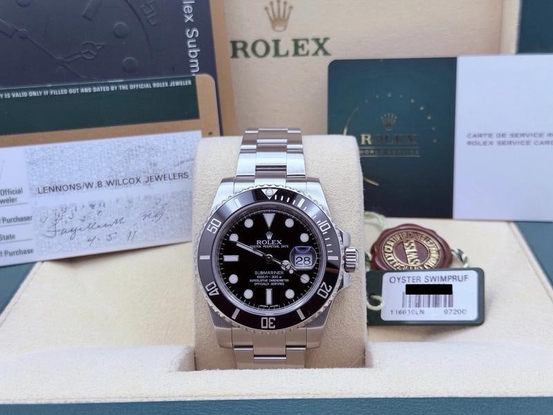 Rolex Submariner 116610 40mm Black Ceramic Steel Box Papers Service Card - 3