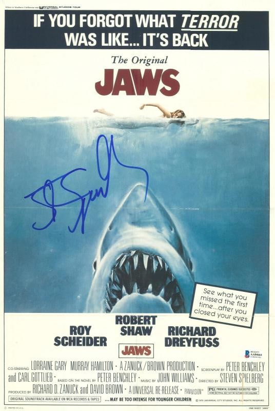 STEVEN SPIELBERG SIGNED AUTOGRAPH JAWS 12X18 PHOTO POSTER BECKETT BAS: Industry: Movies,Personalize: No,Movie: JAWS,Signed by: STEVEN SPIELBERG,Autograph Authentication: Beckett,Object Type: Photograph,Original/Reproduction: Original,Country of Origin: United States
