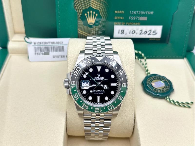 2025 Rolex GMT Master II Sprite 126720VTNR Black and Green Bezel Steel Box Paper - 2
