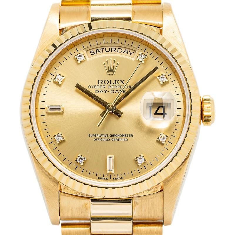 Rolex Day-Date 18238 18k YG President Factory Diamond Dial Auto Men's Watch 36mm: Condition: Pre-owned - Good: This item has been gently used but is in good condition. It might have a few signs of wear, like light scratches or tarnishing.. ,Brand: Rolex,Type: Wristwatches,REFERENCE
