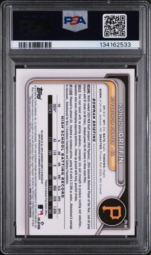 Graded 2024 Bowman Draft Konnor Griffin #CPAKG Chrome Auto 1st Rookie Card PSA 9 - 2