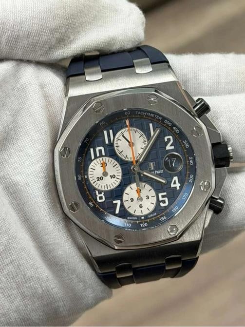 Audemars Piguet Royal Oak Offshore 26470ST SS Blue Dial Auto Men Watch 42mm: Condition: Pre-owned - Good: This item has been gently used but is in good condition. It might have a few signs of wear, like light scratches or tarnishing. ,Brand: Audemars Piguet,REFERENCE:
