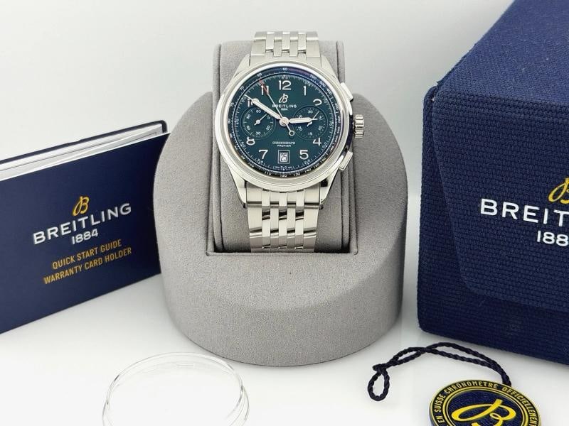 Breitling Premier B01 Chronograph AB0145 42mm Green Dial Steel Box Booklet - 11