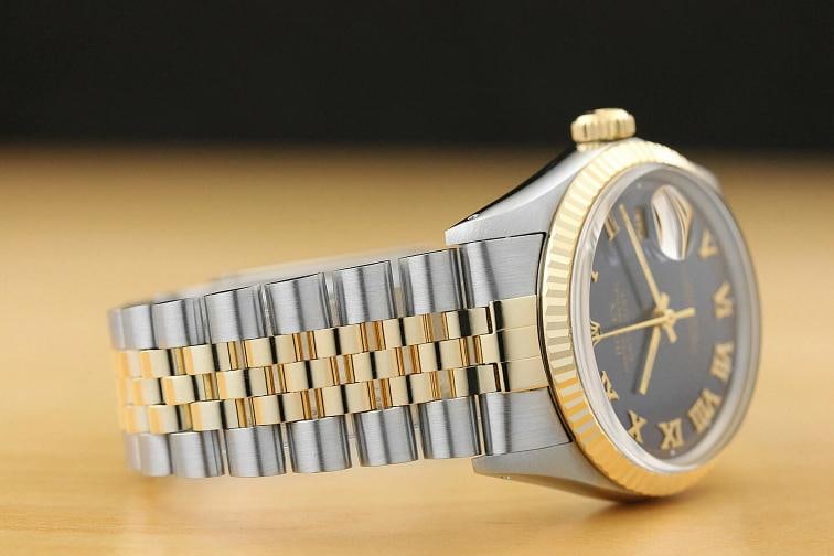 ROLEX MENS DATEJUST 16013 TWO-TONE BLUE ROMAN DIAL QUICKSET WATCH w/ ROLEX BAND - 7