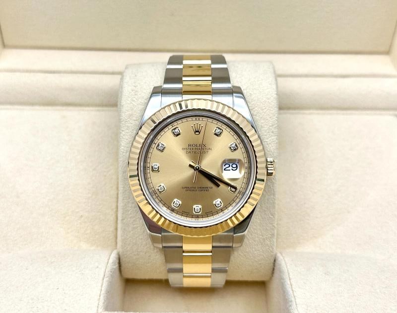 2015 Rolex Datejust II 116333 41mm Champagne Diamond 18K Gold Steel Box Paper - 2