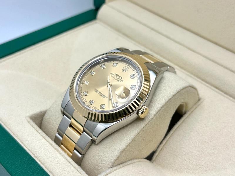 2015 Rolex Datejust II 116333 41mm Champagne Diamond 18K Gold Steel Box Paper - 4