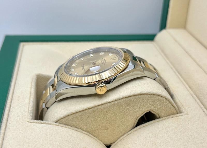 2015 Rolex Datejust II 116333 41mm Champagne Diamond 18K Gold Steel Box Paper - 5