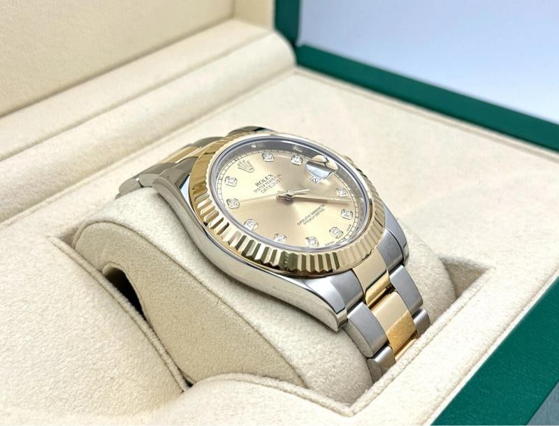 2015 Rolex Datejust II 116333 41mm Champagne Diamond 18K Gold Steel Box Paper - 6