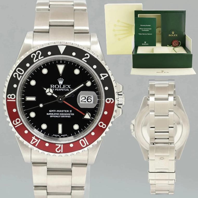 MINT 2002 Rolex GMT-Master II Coke Red Black Steel 16710 40mm Watch Box: Condition: Pre-owned - Excellent,Brand: Rolex,Department: Unisex Adults,Type: Wristwatch,Model: GMT-Master,Reference Number: 16710,With Original Box/Packaging: Yes,With Papers: No,Customized: No,UPC: 