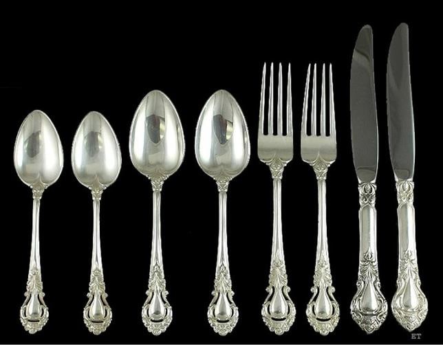 8pc Stieff Royal Dynasty Sterling Silver Place Settings: Pattern: Royal Dynasty,Brand: Stieff,Type: Flatware-Place Settings,Composition: Sterling Silver,Maker: Stieff,Country of Origin: United States 8pc Stieff Royal Dynasty Sterling Silver Place Settings