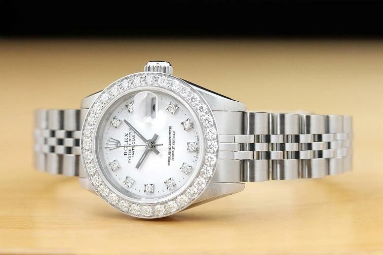 LADIES ROLEX DATEJUST 69174 WHITE FACTORY DIAMOND 1.1 CT BEZEL 18K GOLD SS WATCH - 2