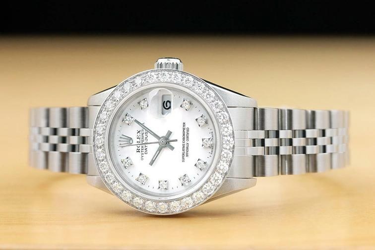 LADIES ROLEX DATEJUST 69174 WHITE FACTORY DIAMOND 1.1 CT BEZEL 18K GOLD SS WATCH - 3