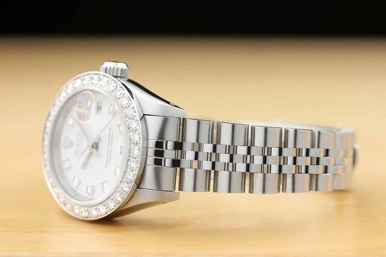LADIES ROLEX DATEJUST 69174 WHITE FACTORY DIAMOND 1.1 CT BEZEL 18K GOLD SS WATCH - 4