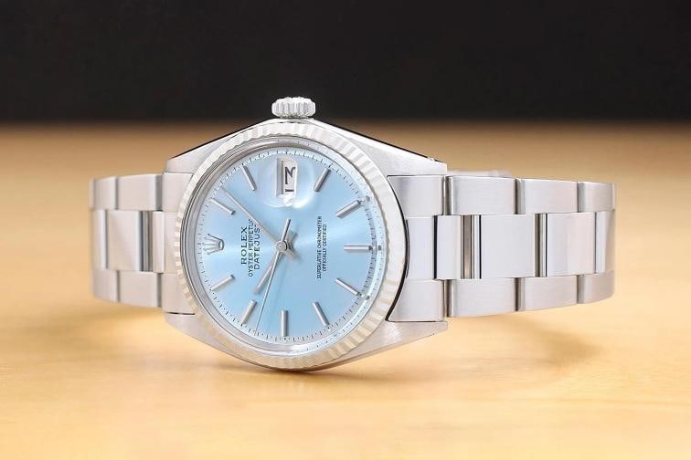 ROLEX DATEJUST 1601 18K WHITE GOLD ICE BLUE DIAL STAINLESS STEEL OYSTER WATCH - 2
