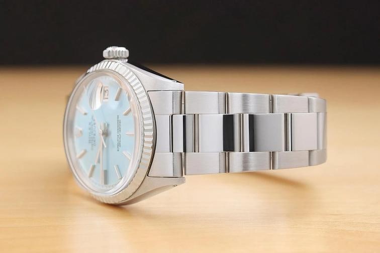 ROLEX DATEJUST 1601 18K WHITE GOLD ICE BLUE DIAL STAINLESS STEEL OYSTER WATCH - 4